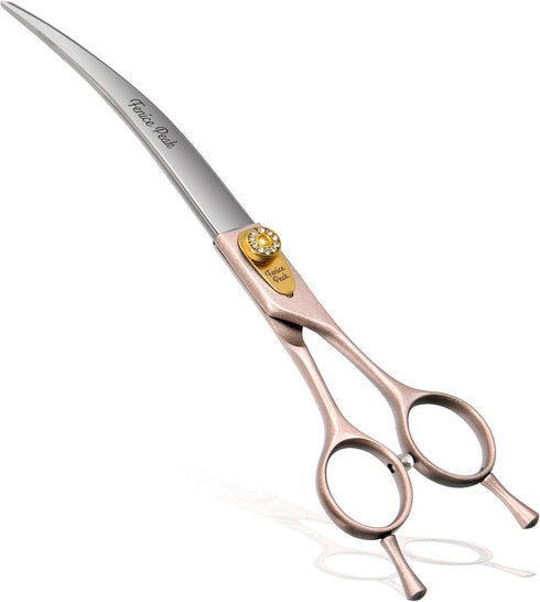 Fenice Peak Professional Curved Dog Grooming Scissors - 8'' Rose Gold 440C Stainless Steel Pet Cutting Shears