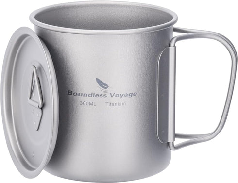 iBasingo 300ml Titanium Mug with Lid, Ultra-light Portable Camping Pot for Hiking & Picnic
