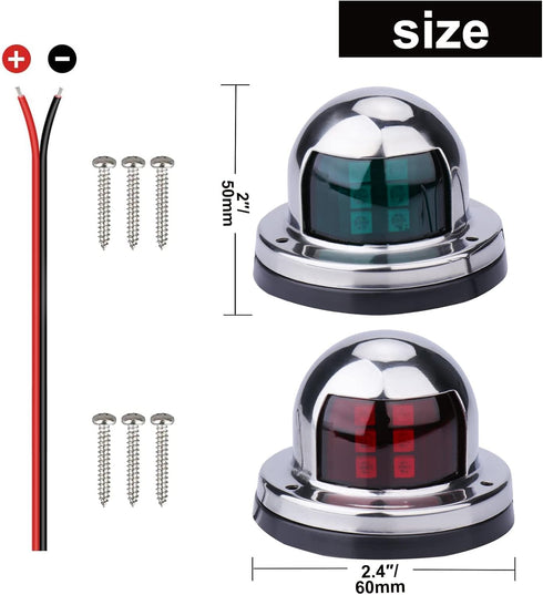 Stainless Steel LED Bow Navigation Lights for Small Boats (One Pair, Silver)