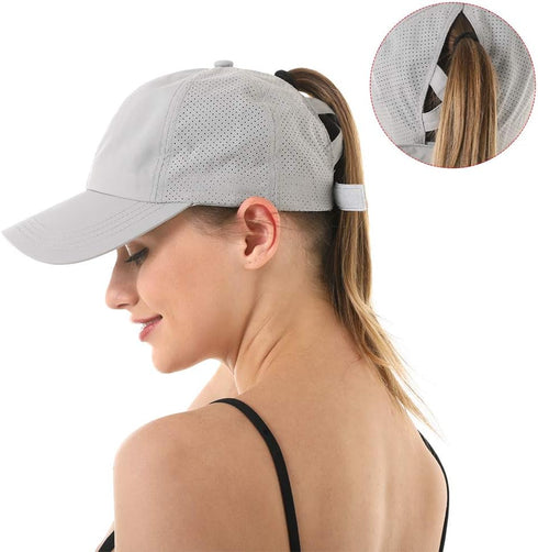 Womens Criss Cross Ponytail Hat, Quick Drying Baseball Cap with UV Protection