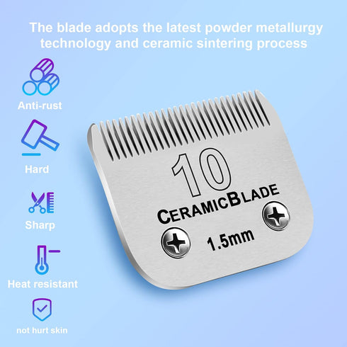 Detachable Pet Dog Grooming Clipper Ceramic Blade, Compatible with Andis Size 10 Cut Length 1/16"(1.5mm), Oster A5,