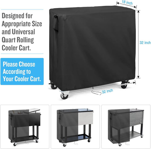 80 32"L18"W32"H, Cooler Cart Cover for Most Quart Rolling Cooler Cart Cover, Waterproof Patio Cooler Covers Outdoor