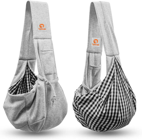 3-10 lbs Tomkas Small Dog Sling Carrier - Zipper Pocket & Adjustable Strap & Zip Pocket - for Pets (Gray, M - Classic