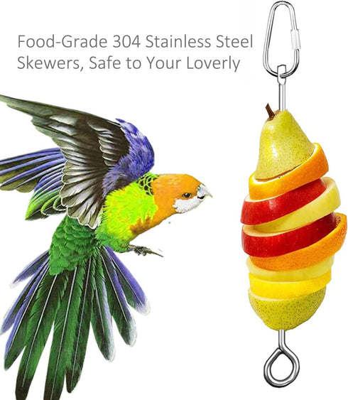 Bird Cage Food Holder, Parrot Fruit Vegetable Skewer Feeder for Parakeet, Budgie, Macaw