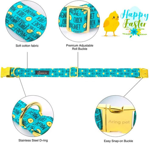 ARING PET Easter Dog Collar-Adorable Chick Dog Collar with Bow, Adjustable Bowtie Dog Collar Pet Collars with Metal Buckle