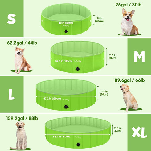 Furrybaby Foldable Dog Pool, Portable Pet Pool for Large Dogs, Indoor and Outdoor Use (Green, 47'')