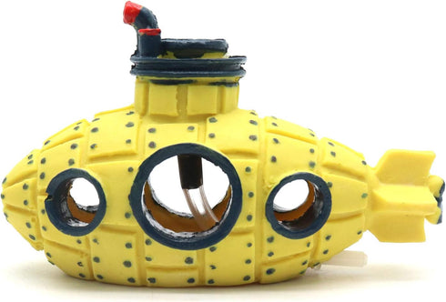Yellow Submarine Style Bubble Maker Decoration for Fish Tank, Hiding Cave with Air Stone