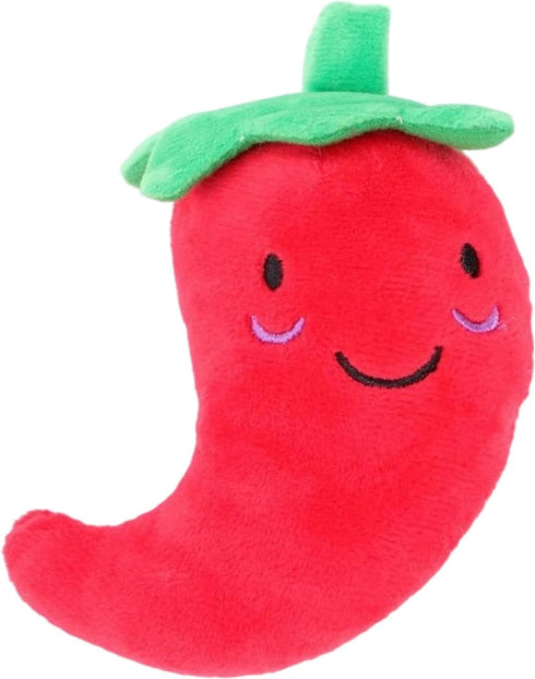 ZLmoue Funny Red Fruit Dog Toys, Vegetable Dog Toys Squeaky Plush Chili Eggplant