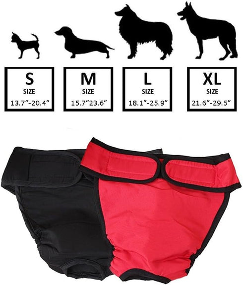 NACOCO 2 Pack Female Dog Diapers, Adjustable Leakproof Sanitary Panties for Small Medium Large Dogs, Black & Red (M)