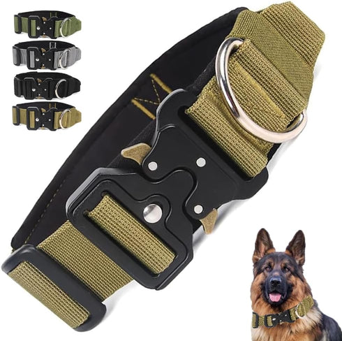 Tactical Dog Collar with Handle, Adjustable Nylon Design for Medium to Large Dogs, Quick-Release Alloy Snap Buckle