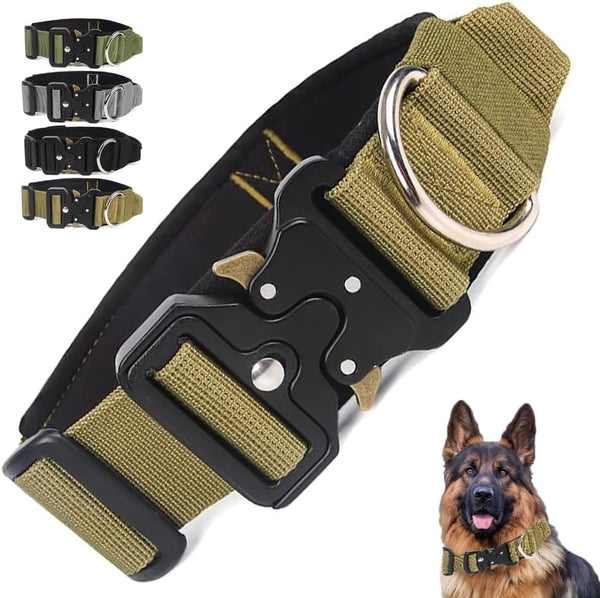 Tactical Dog Collar with Handle, Adjustable Nylon Design for Medium to Large Dogs, Quick-Release Alloy Snap Buckle