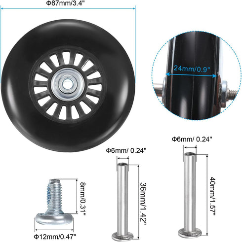 uxcell Luggage Wheels Replacement, 87 x 24 mm Rubber Swivel Caster Bearing Wheels Repair Kits for Suitcase, Inline Skate