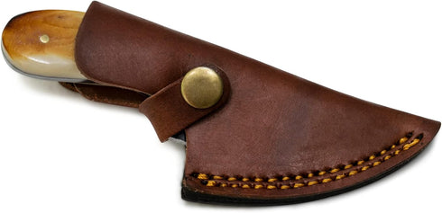 Titan International Skinning Knife - Small Fixed Blade Hunting Knife with Burnt Bone Handle & Leather Sheath