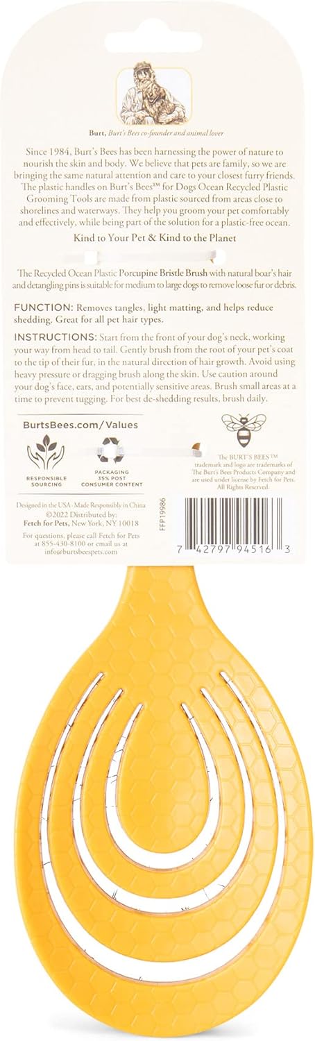 Burt’s Bees for Pets Porcupine Bristle Brush for Large Dogs, Eco-Friendly Grooming Brush with Handle