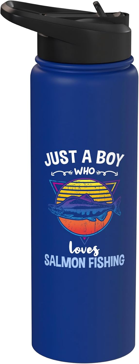 Just A Boy Who Loves Salmon Fishing Stainless Steel Insulated Water Bottle