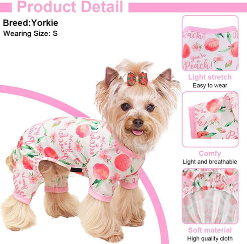 Girl Dog Pajamas, Cotton Stretchable Jammies for Extra Large Dogs, Spring Summer Doggie Pjs for Female Male (Peach