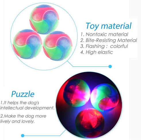 FineInno 4 pcs Large Light Up Dog Balls - Flashing Elastic Glow in The Dark Interactive Pet Toys