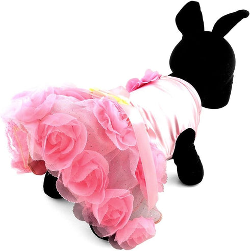 SMALLLEE_LUCKY_STORE Pet Small Dog Wedding Dress with Bowknot, Pink, Large, Birthday Party Costume