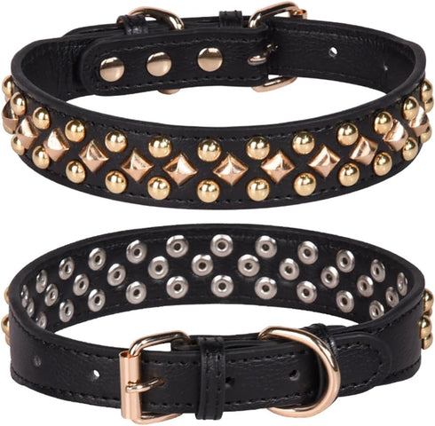 Spiked Dog Collar, Soft PU Leather Mushrooms Rivet Spike Studded Adjustable Pet Collars for Small Breeds (M, Black3)