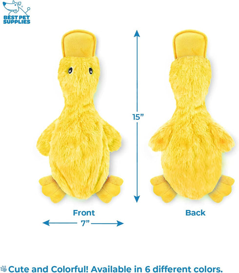 Best Pet Supplies Crinkle Dog Toy for All Breeds, Cute No Stuffing Duck with Soft Squeaker, Large, Yellow