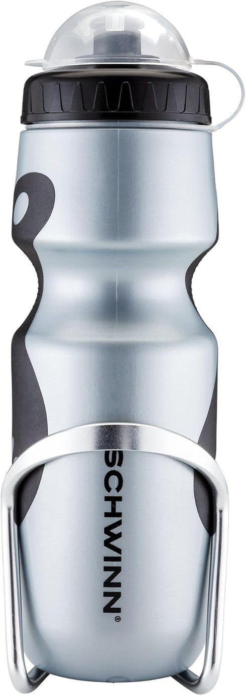 Schwinn Sport 23 oz Water Bottle with Holder for Bicycle, BPA-Free, No-Slip Grip, Dust Cap, Bike Holder Combo