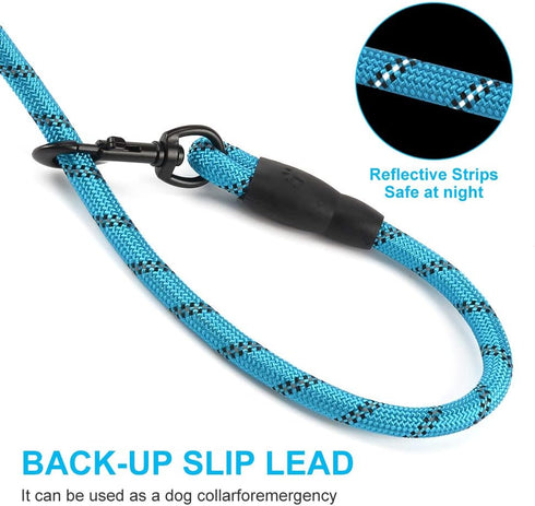2 Pack Dog Leash 5 FT Heavy Duty Nylon Rope with Comfortable Padded Handle, Sturdy Reflective Threads for Medium Large