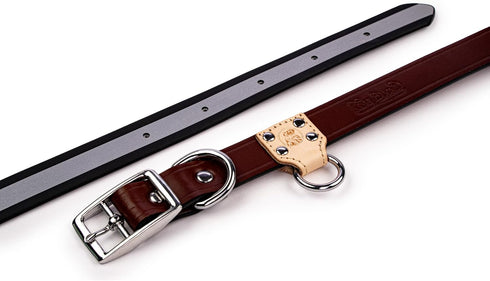 King Buck Hunting Heritage Soft-touch Reflective & Leather Waterproof Dog Collar with O Ring, Black, S/M