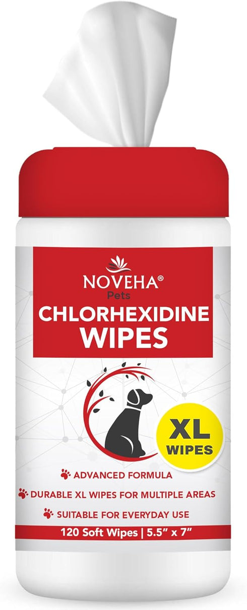 NOVEHA XL Cleansing Wipes with Aloe for Cats and Dogs - 120 Count Extra Large Size Wipes for Facial and Underarms