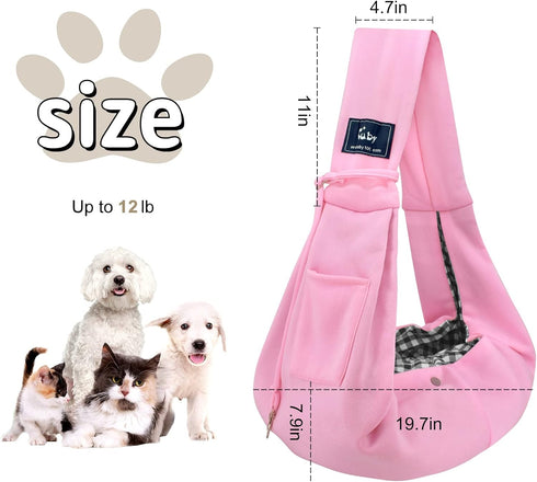 CUBY Dog and Cat Sling Carrier - Hands Free Reversible Pet Papoose Bag for Puppy, Small Dogs Cats Outdoor, Pink