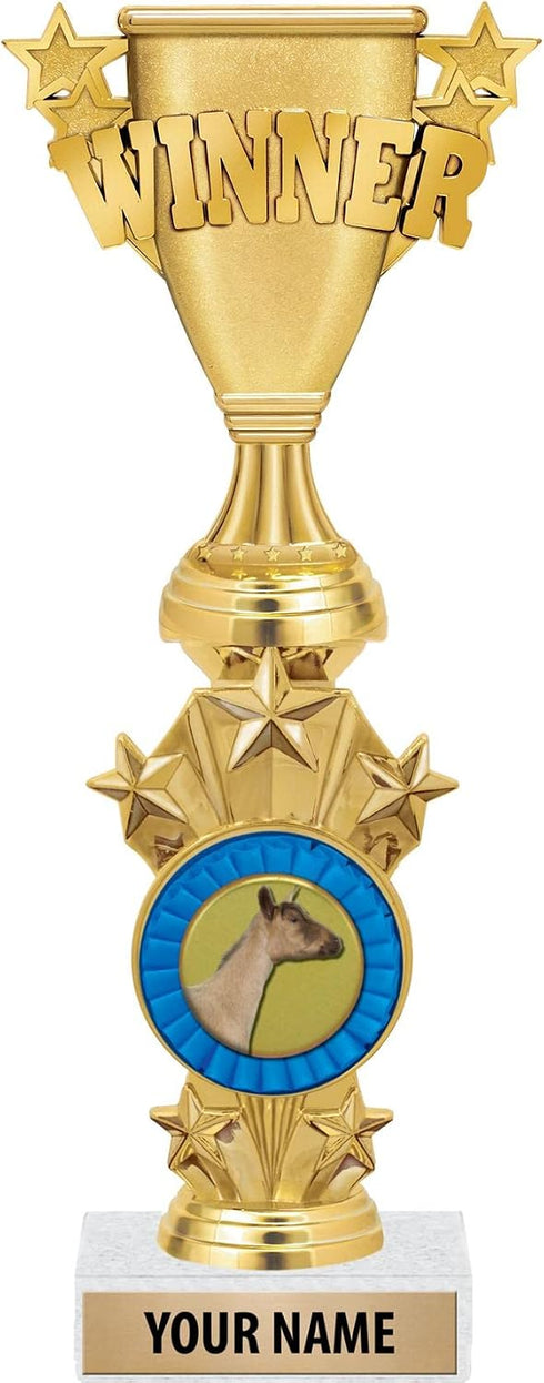 Crown Awards Personalized Winner Dairy Goat Trophies - 10.5" Gold Dairy Goat