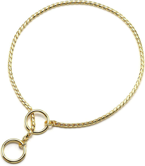 Mogoko Stainless Steel Dog Choke Chain Collar, Puppy Metal Snake Chain Pet Show Slip Collar for Training (Gold)