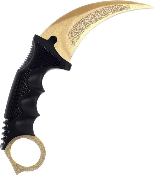Karambit Knife Trainer - 100% Safe Stainless Steel Practice Training Knife with Sheath for Beginners (Golden Color)