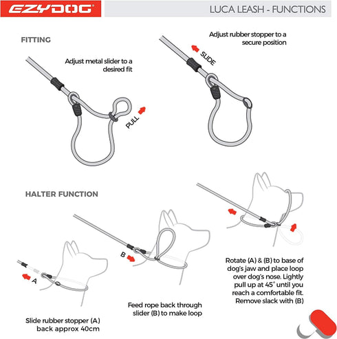EzyDog Luca All-in-One Slip Collar Climbing Rope Dog Leash Combo - Best for Control, Training, Correction for Medium