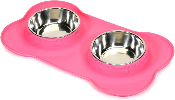 Stainless Steel Dog Food Bowls by AsFrost with Non-Skid Silicone Mat for Dogs & Cats - Pink, 12oz