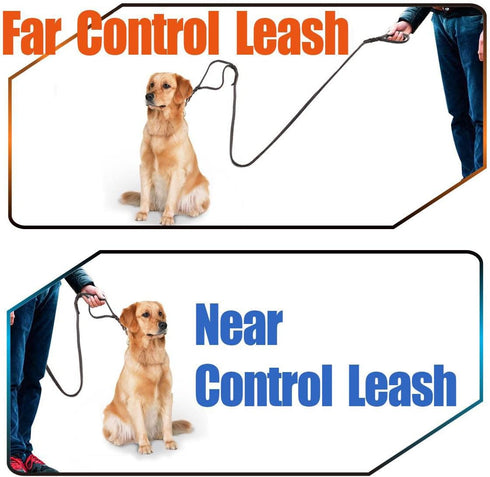 6 Foot Double Handle Leather Dog Leash, Heavy Duty Braided Lead for Small Medium Large Dogs with Traffic Handle