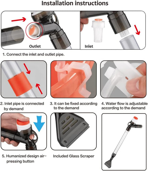 PULACO Quick Water Changer Aquarium Gravel Cleaner, Fish Tank Sand Cleaner Kit with Free Brush and Air-Pressing Button