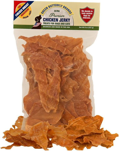 Chicken Jerky - Dog Treats Made in USA, 1 Ingredient USDA Grade A Chicken Breast, 8 Ounces