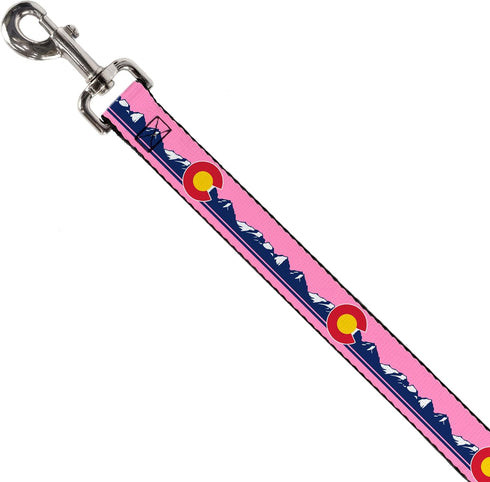 Buckle-Down Pet Leash, Dog Leash, Colorado Flag Icon Mountain Skyline Pink Blue White, 4 Feet Long 1.0 Inch Wide