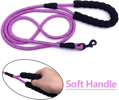 MayPaw Heavy Duty Rope Dog Leash, 1/4" x 6FT Nylon Pet Training Leash for Small Dogs, Pink-Blue Dot