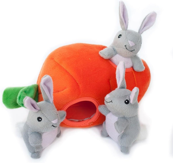 ZippyPaws Plush Dog Toy, Burrow Squeaky Hide and Seek, Bunny 'n Carrot