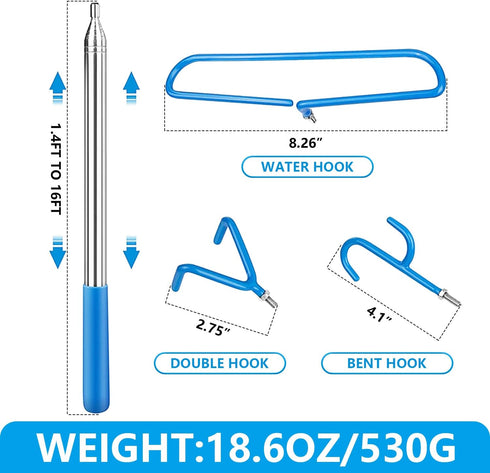 Telescopic Disc Golf Retriever Pole with 3 Hooks, 16FT Golf Discs Retriever for Outdoor Disc Sports