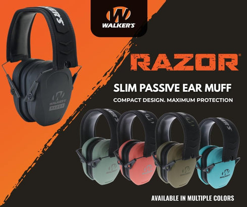 27dB Walker's Razor Slim Passive Earmuffs Ultra Low Profile NRR Light Weight