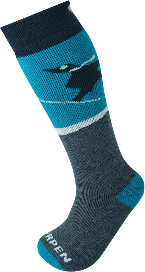 Kid's T1 Merino Ski Eco Sock, Eco-Friendly, Ultra Thick, Fully Cushioned, 2 Pack, Blue, Size Small