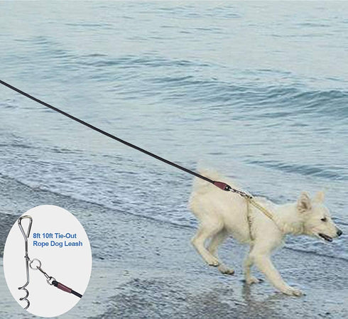 Tie Out Rope Dog Leash, Heavy Duty Nylon Check Cord for Medium Large Dogs, Indoor/Outdoor Playing (Black, 3/8" x 8ft)