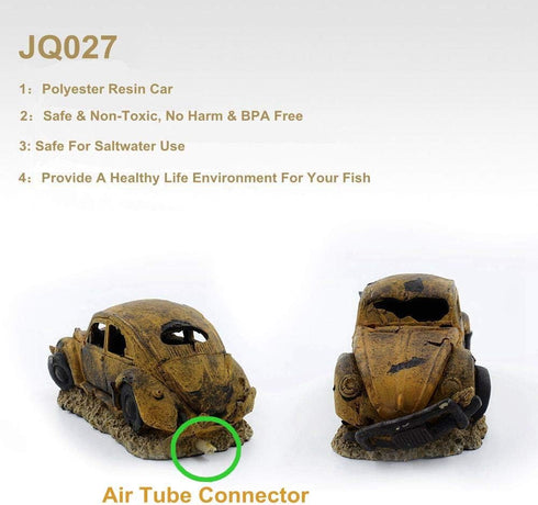 Boxtech Aquarium Decorations - Resin Ornament Imitation Car Wreck for Fish Tank with Air Bubble Stone