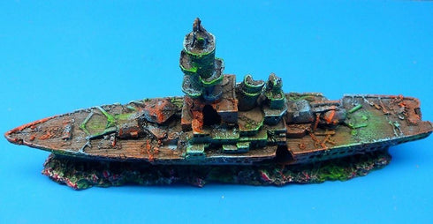 zoele Resin Damaged Navy War Boat Mini Ship, Battleship Wreck Fish Tank Landscape Ornament, Aquarium Decoration