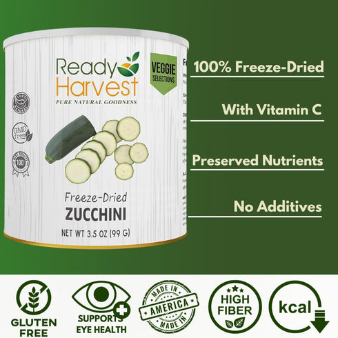 #10 25-Year Ready Harvest Freeze Dried Food - Zucchini | Emergency Vegetables | Canned Alternative | Can | Shelf Life |