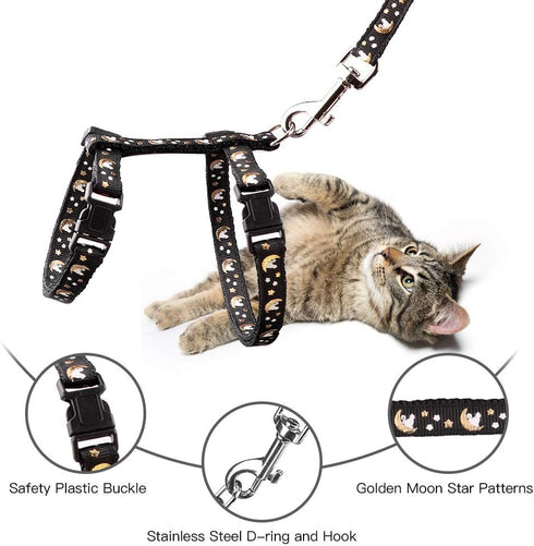 Cat Harness and Leash Set, Soft Nylon Adjustable for Kittens, Glow in The Dark, Black