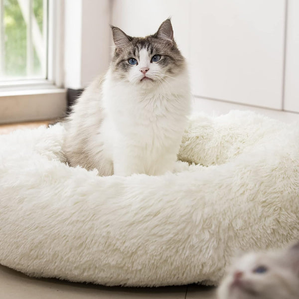 Anti Anxiety Round Fluffy Plush Faux Fur Dog Bed & Cat Bed, Original Bed for Small Medium Large Pets, Relieves Joints