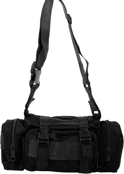 Fishing Tackle Bag with Rod Holder, Water-Resistant Waist Fishing Bag for Outdoor (Black)